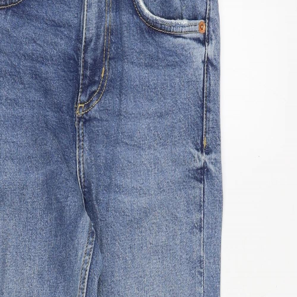 Zara Womens Blue Cotton Straight Jeans Size 6 Regular Zip - Frayed Hem