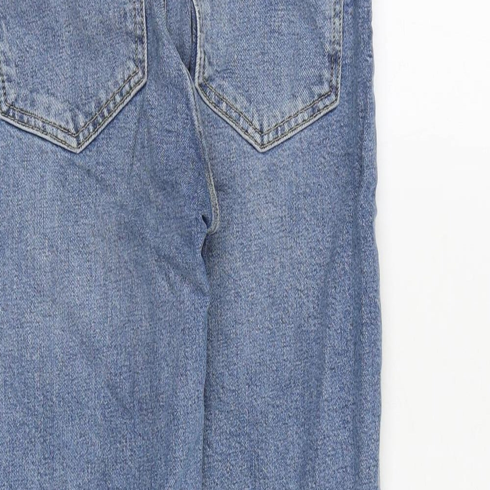Zara Womens Blue Cotton Straight Jeans Size 6 Regular Zip - Frayed Hem