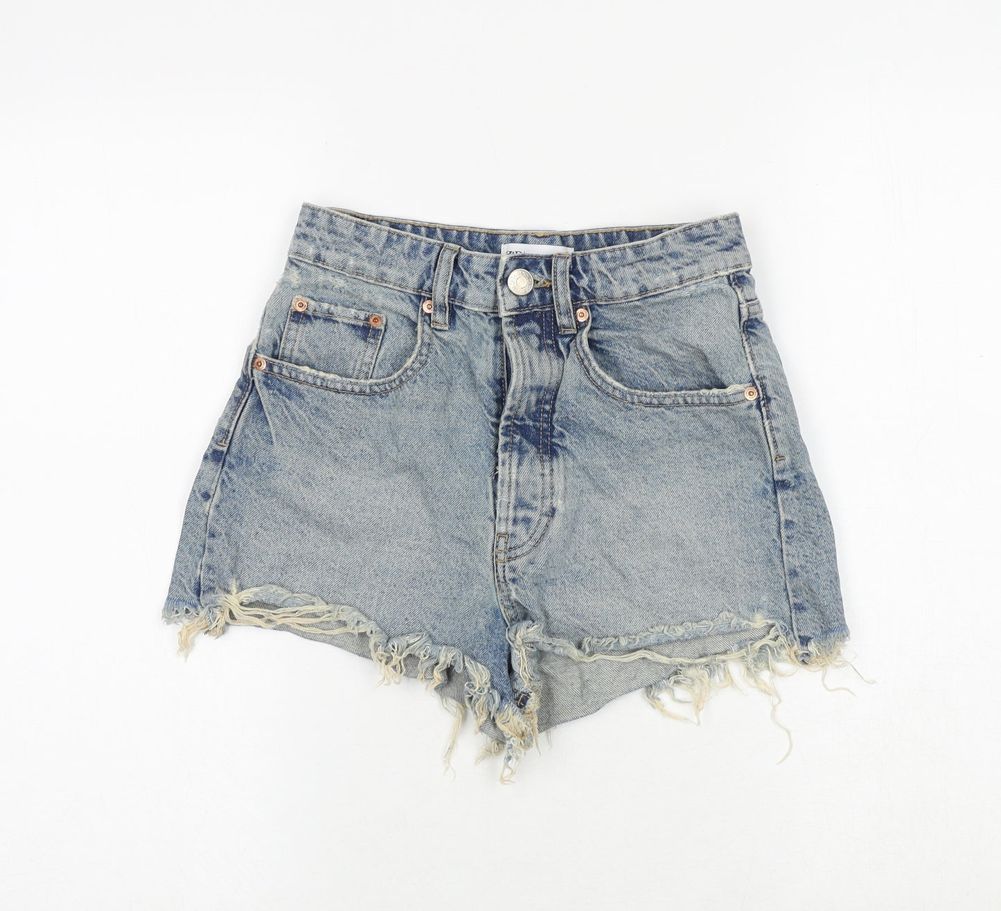 Zara Womens Blue Cotton Cut-Off Shorts Size 6 Regular Zip