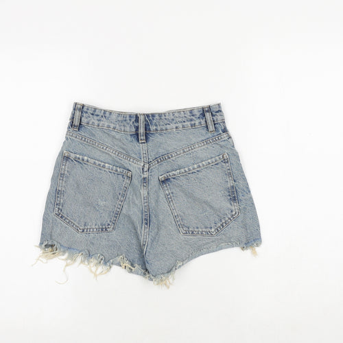 Zara Womens Blue Cotton Cut-Off Shorts Size 6 Regular Zip