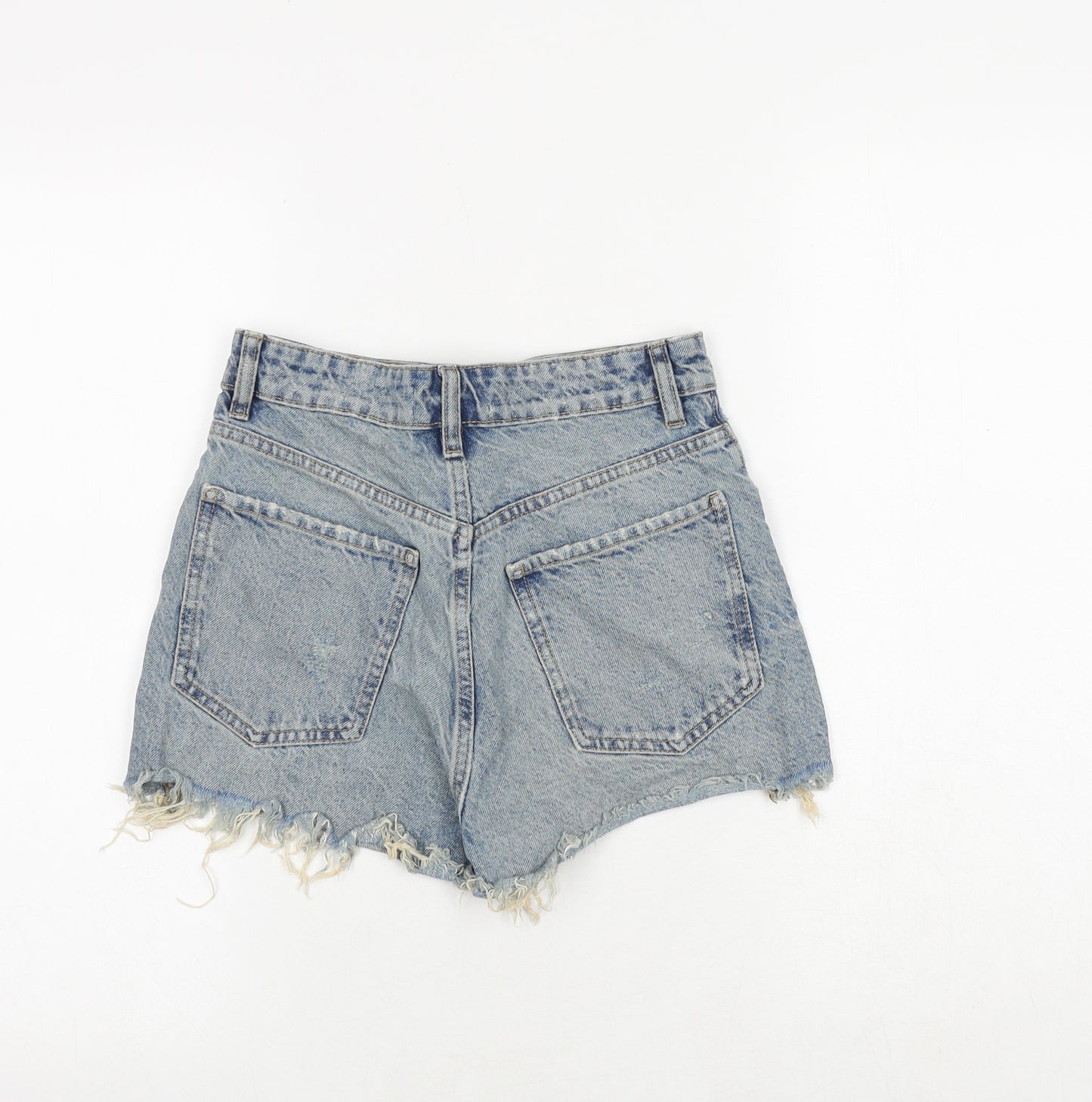 Zara Womens Blue Cotton Cut-Off Shorts Size 6 Regular Zip