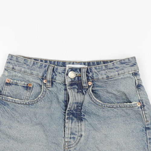 Zara Womens Blue Cotton Cut-Off Shorts Size 6 Regular Zip