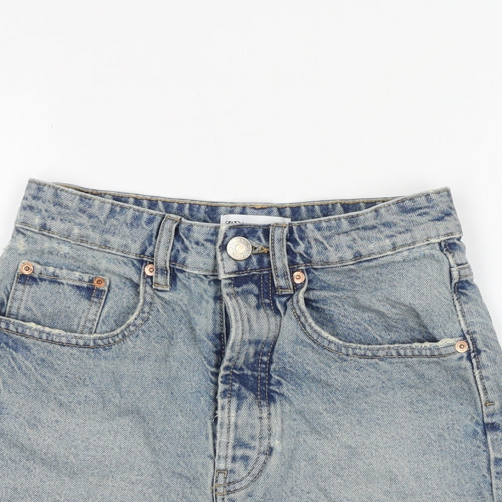 Zara Womens Blue Cotton Cut-Off Shorts Size 6 Regular Zip