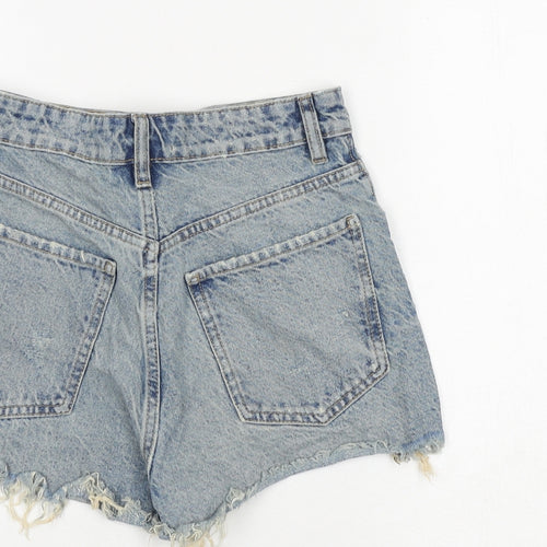 Zara Womens Blue Cotton Cut-Off Shorts Size 6 Regular Zip