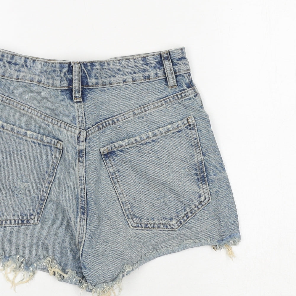 Zara Womens Blue Cotton Cut-Off Shorts Size 6 Regular Zip