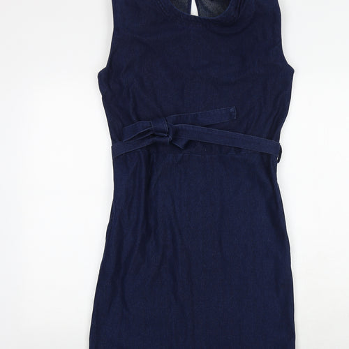 NEXT Womens Blue Cotton A-Line Size 8 Round Neck Tie