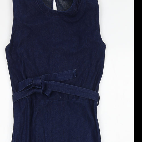 NEXT Womens Blue Cotton A-Line Size 8 Round Neck Tie