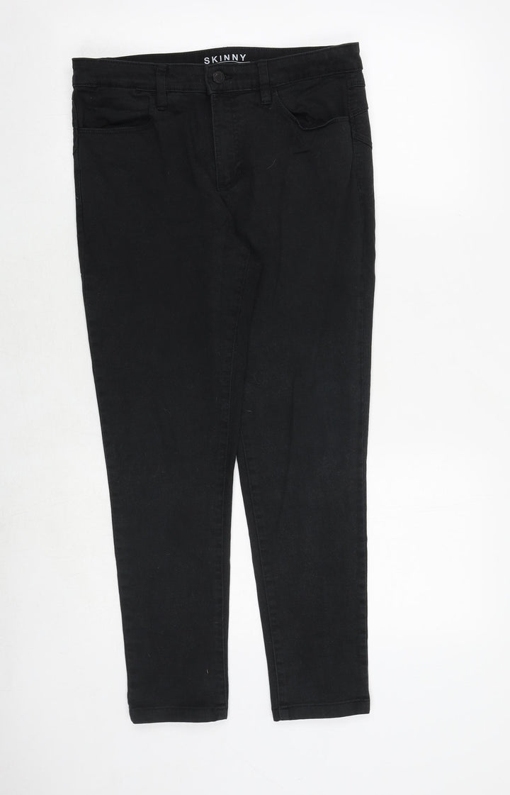 Marks and Spencer Womens Black Cotton Skinny Jeans Size 12 Regular Zip