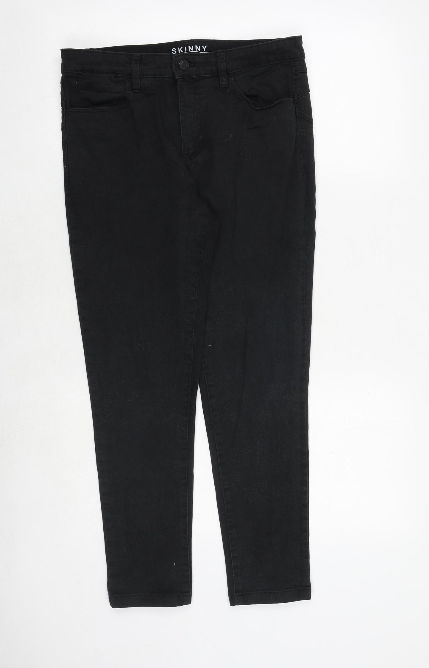 Marks and Spencer Womens Black Cotton Skinny Jeans Size 12 Regular Zip