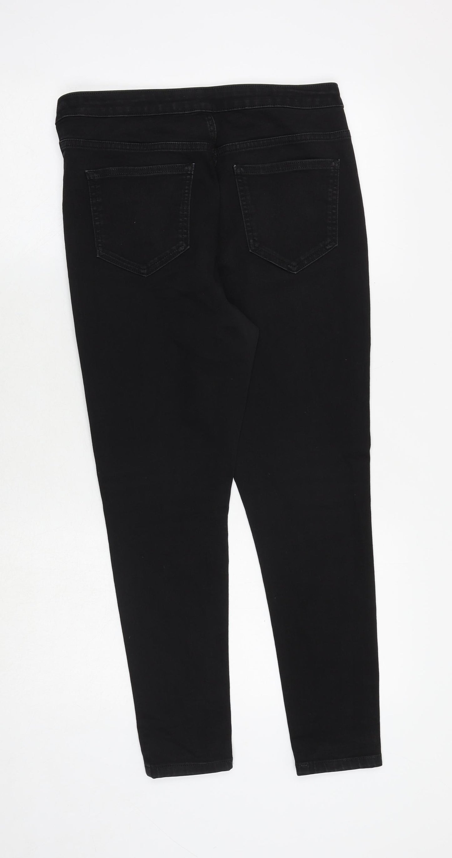 Marks and Spencer Womens Black Cotton Skinny Jeans Size 14 Regular Zip