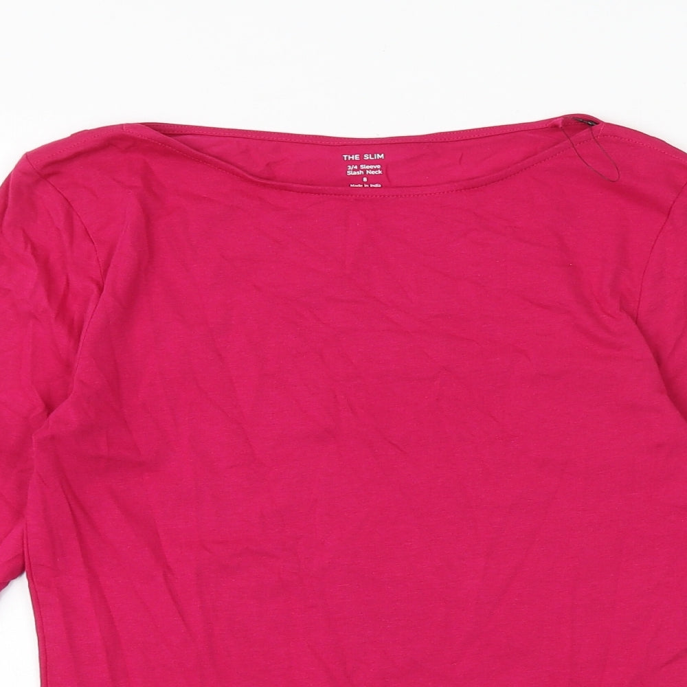 Marks and Spencer Womens Pink Cotton Basic T-Shirt Size 8 Round Neck