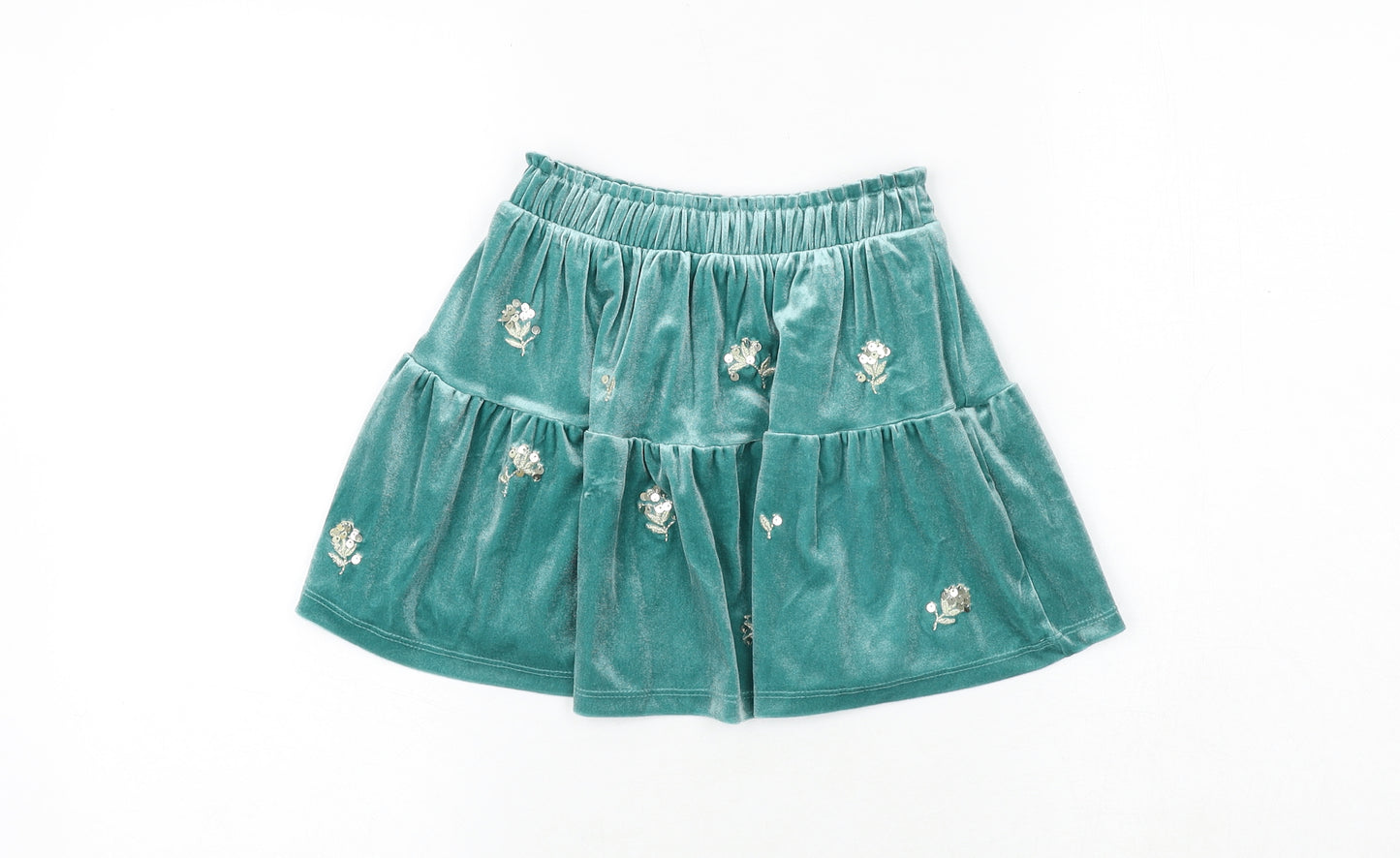 Marks and Spencer Girls Green Floral Polyester Skater Skirt Size 4-5 Years Regular Pull On