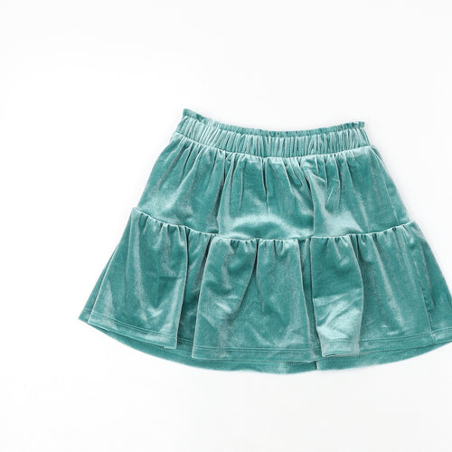 Marks and Spencer Girls Green Floral Polyester Skater Skirt Size 4-5 Years Regular Pull On