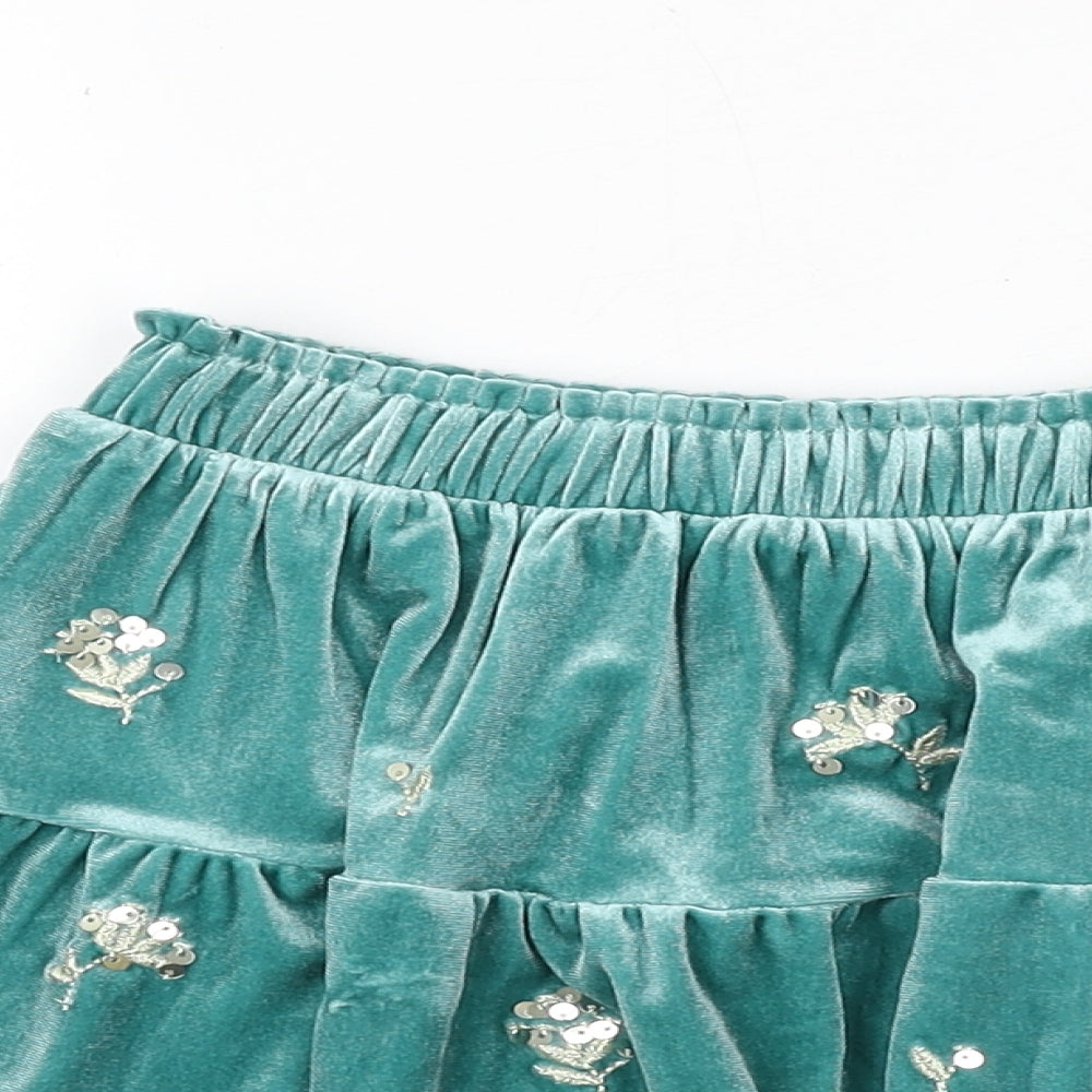 Marks and Spencer Girls Green Floral Polyester Skater Skirt Size 4-5 Years Regular Pull On