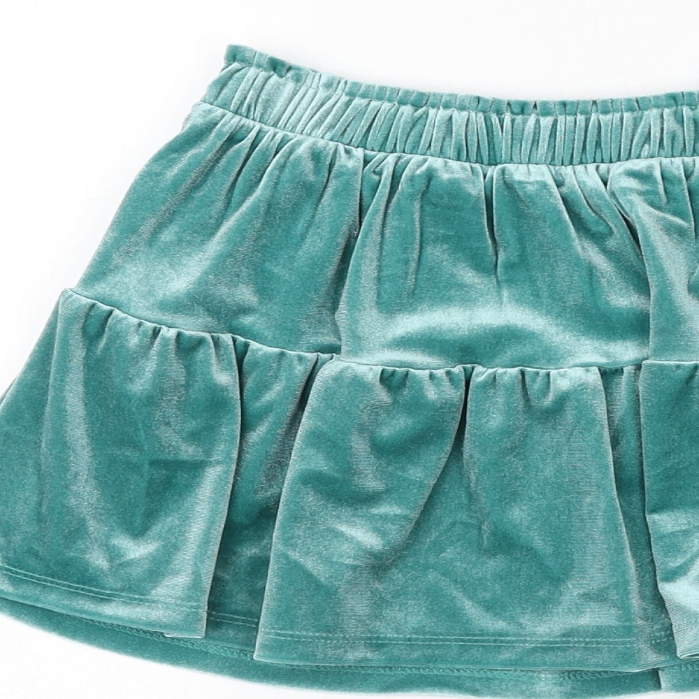 Marks and Spencer Girls Green Floral Polyester Skater Skirt Size 4-5 Years Regular Pull On