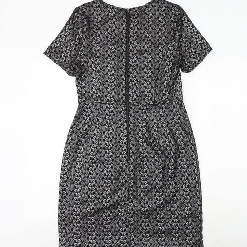 Marks and Spencer Womens Black Geometric Polyester A-Line Size 12 Round Neck Zip