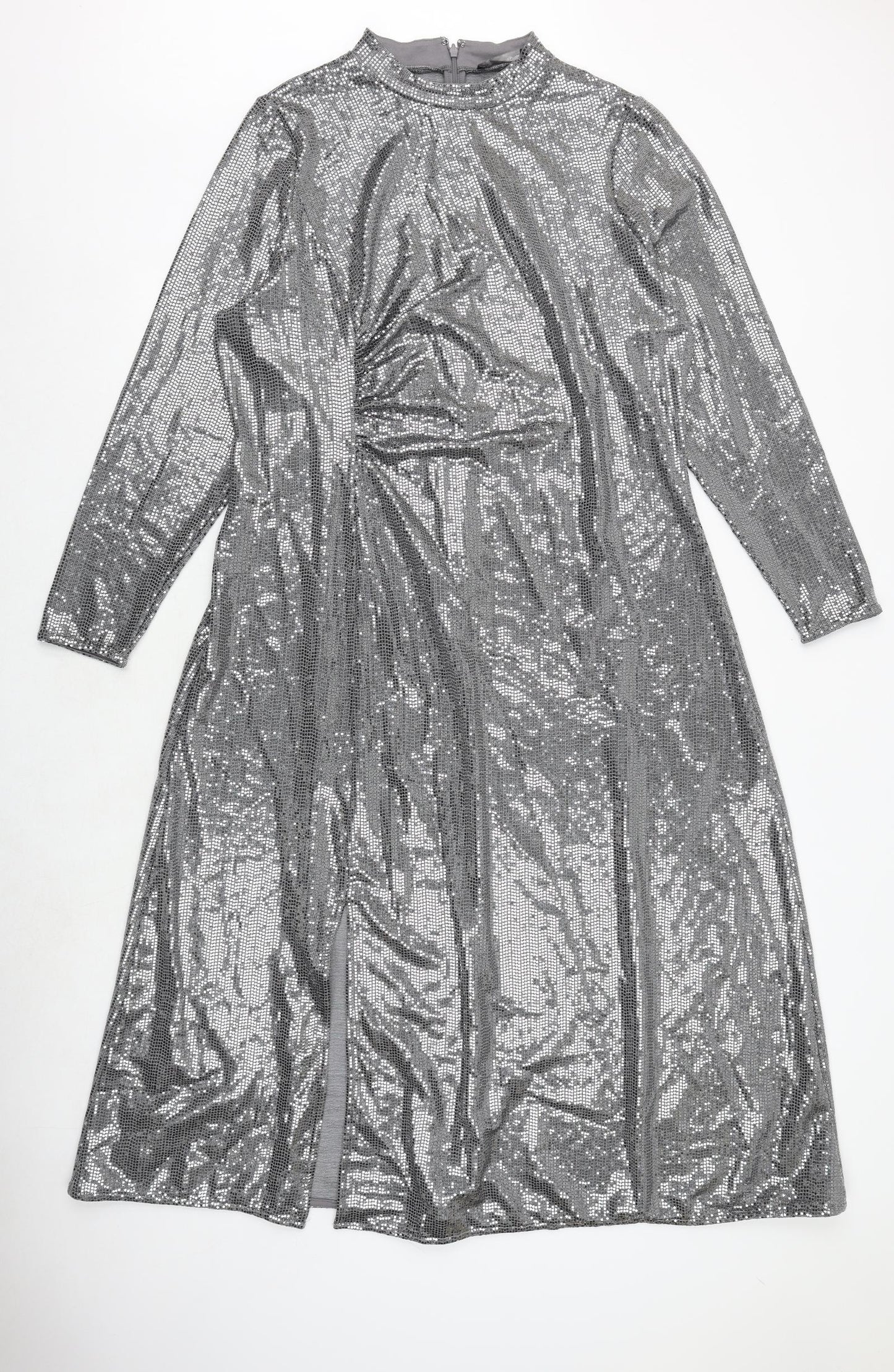 Marks and Spencer Womens Silver Polyamide Tank Dress Size 20 Round Neck Zip