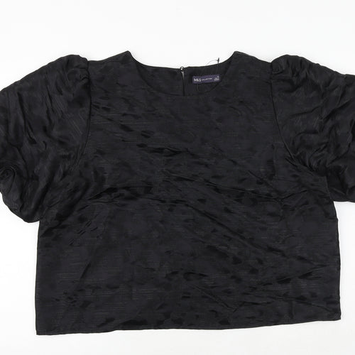 Marks and Spencer Womens Black Geometric Polyester Cropped Tank Size 18 Round Neck