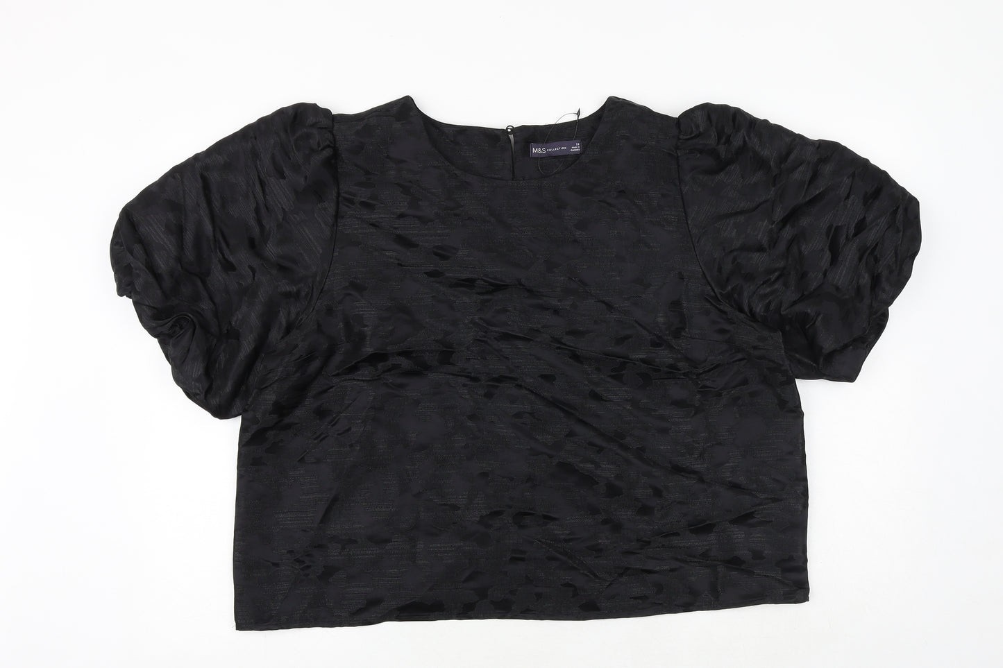 Marks and Spencer Womens Black Geometric Polyester Cropped Tank Size 18 Round Neck