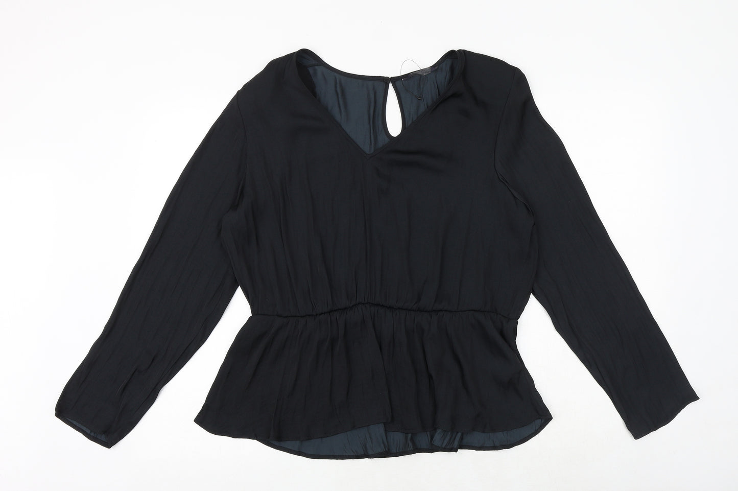 Marks and Spencer Womens Black Polyester Basic Blouse Size 18 V-Neck