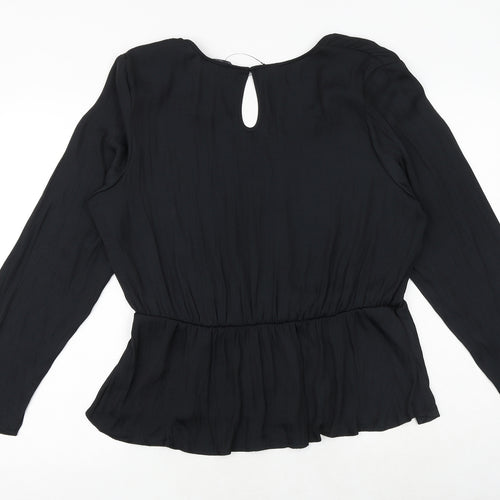 Marks and Spencer Womens Black Polyester Basic Blouse Size 18 V-Neck