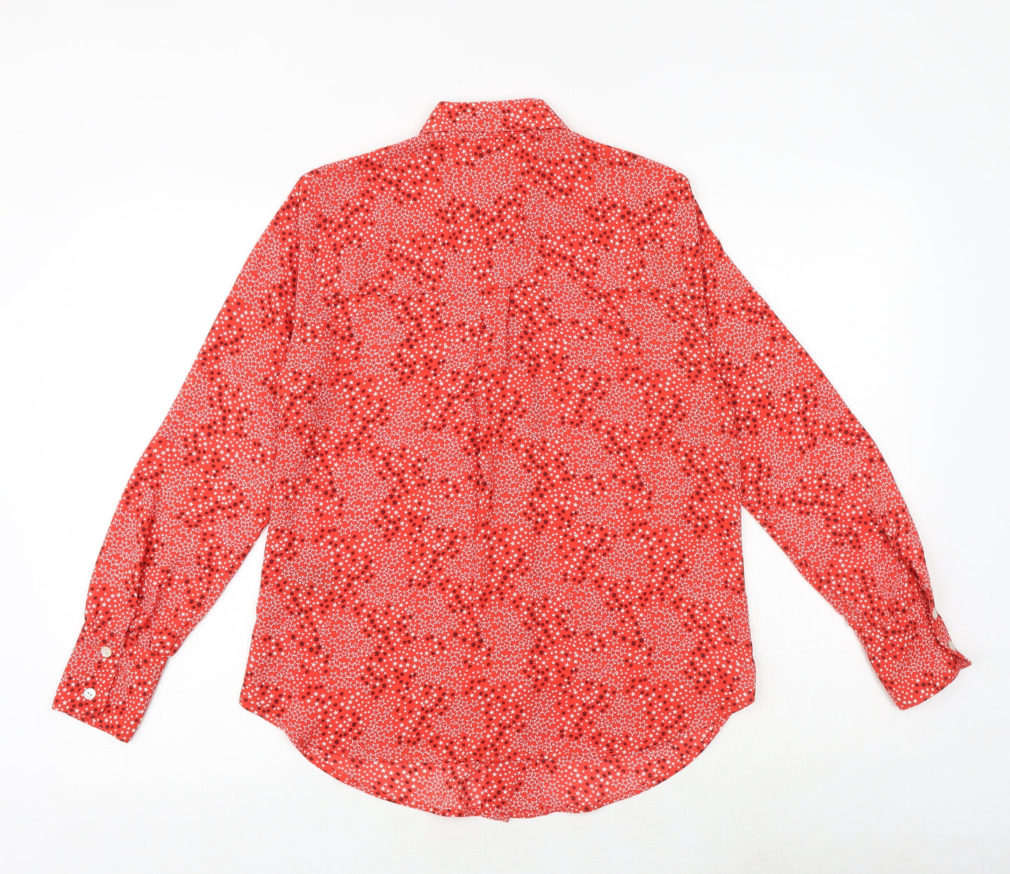 Marks and Spencer Womens Red Geometric Polyester Basic Button-Up Size 6 Collared