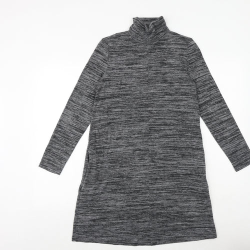 Marks and Spencer Womens Grey Polyester Jumper Dress Size 8 High Neck Pullover