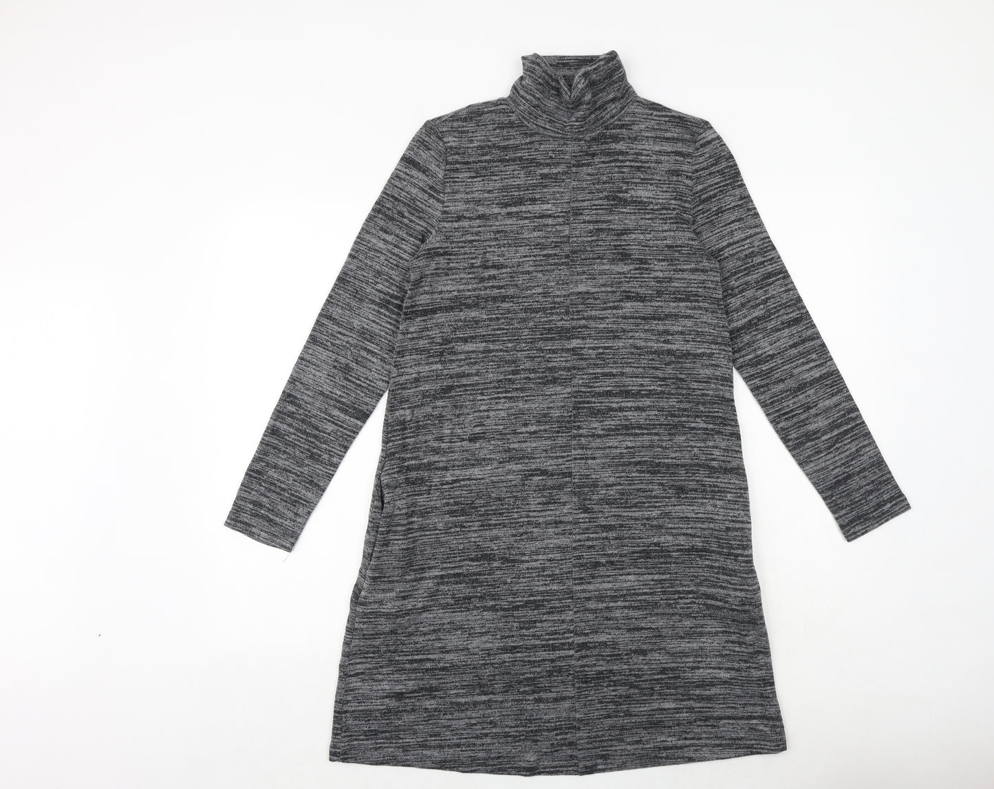 Marks and Spencer Womens Grey Polyester Jumper Dress Size 8 High Neck Pullover