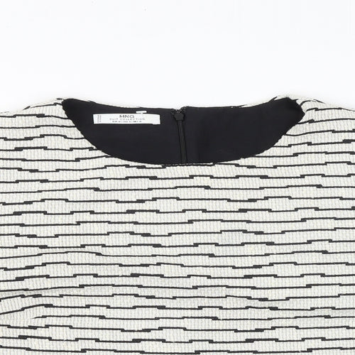 Mango Womens White Geometric Polyester Basic T-Shirt Size M Round Neck
