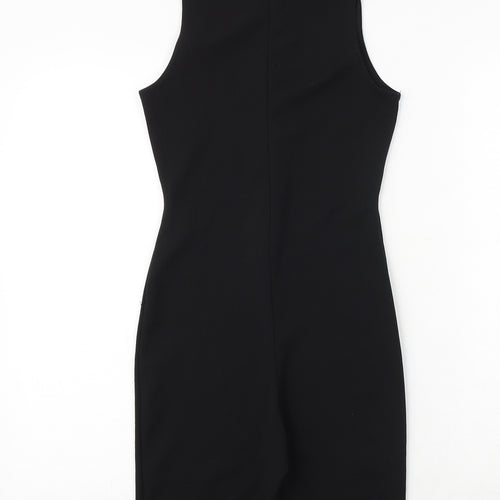 PRETTYLITTLETHING Womens Black Polyester Unitard One-Piece Size 4 Zip
