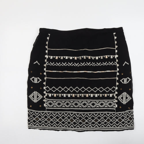 Monsoon Womens Black Geometric Polyester A-Line Skirt Size 8 Zip