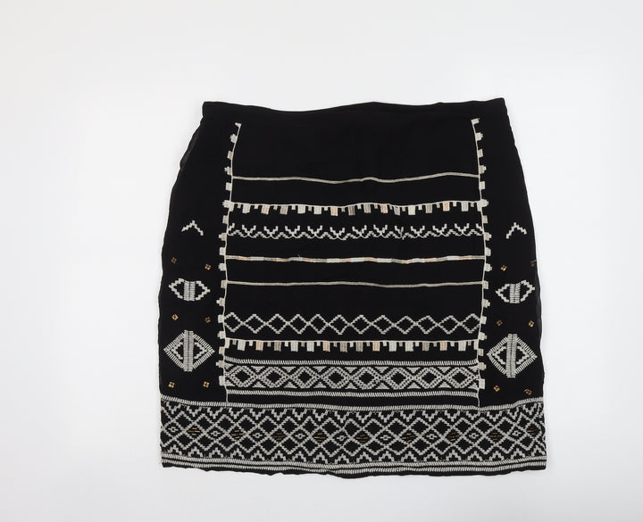 Monsoon Womens Black Geometric Polyester A-Line Skirt Size 8 Zip