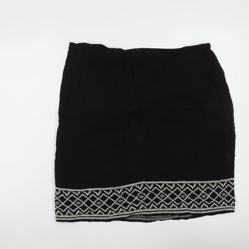 Monsoon Womens Black Geometric Polyester A-Line Skirt Size 8 Zip