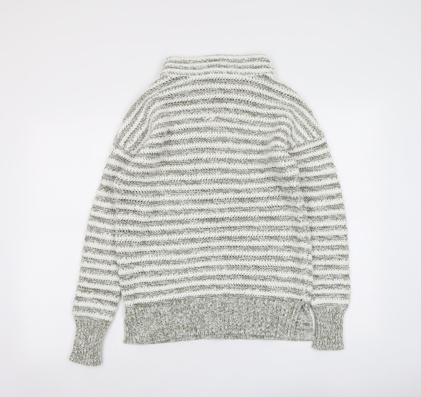 M&Co Womens Grey Roll Neck Striped Cotton Pullover Jumper Size 14