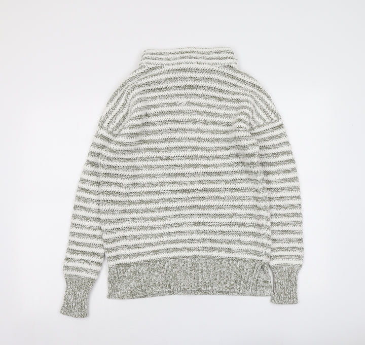 M&Co Womens Grey Roll Neck Striped Cotton Pullover Jumper Size 14