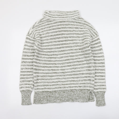 M&Co Womens Grey Roll Neck Striped Cotton Pullover Jumper Size 14