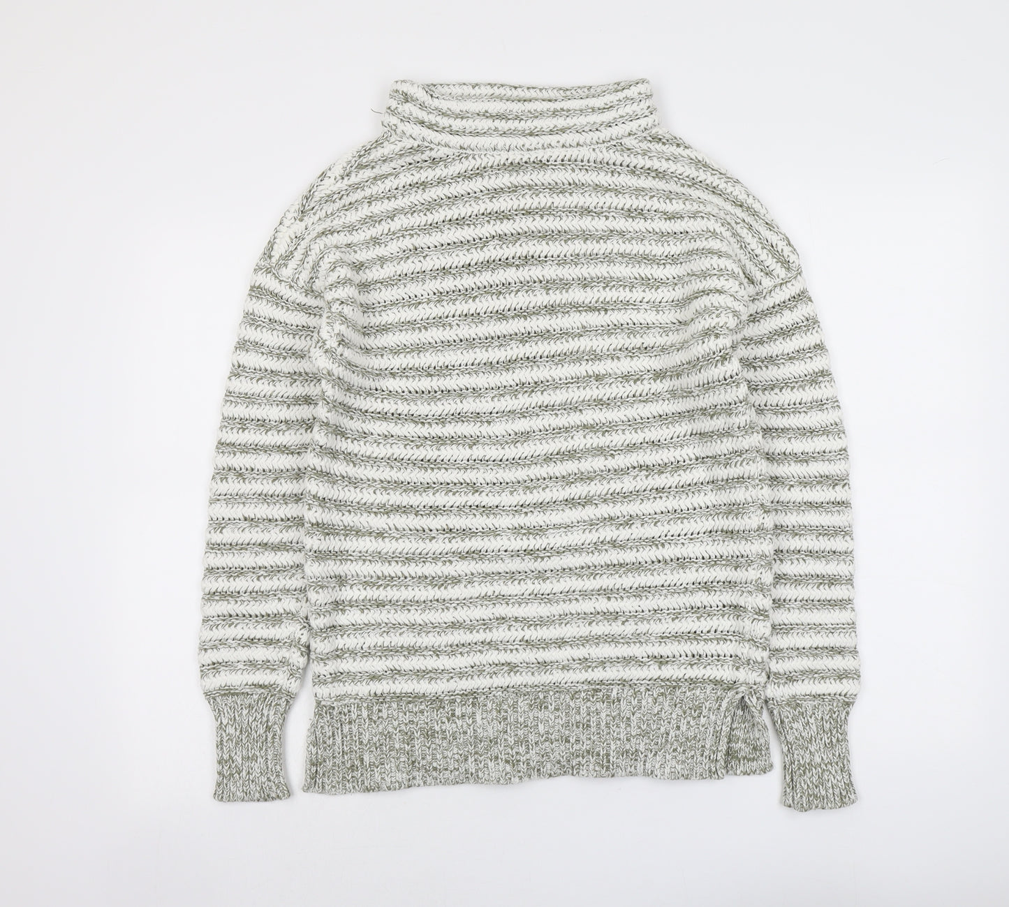 M&Co Womens Grey Roll Neck Striped Cotton Pullover Jumper Size 14
