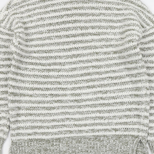 M&Co Womens Grey Roll Neck Striped Cotton Pullover Jumper Size 14