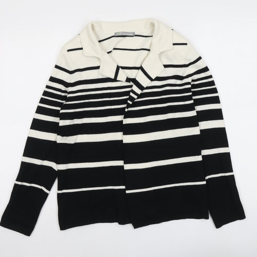 Marks and Spencer Womens Black Collared Striped Polyamide Cardigan Jumper Size 10
