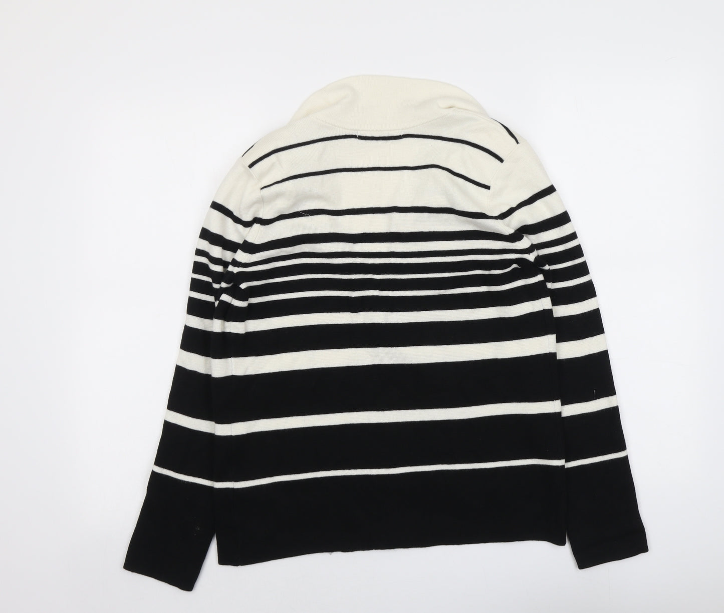 Marks and Spencer Womens Black Collared Striped Polyamide Cardigan Jumper Size 10