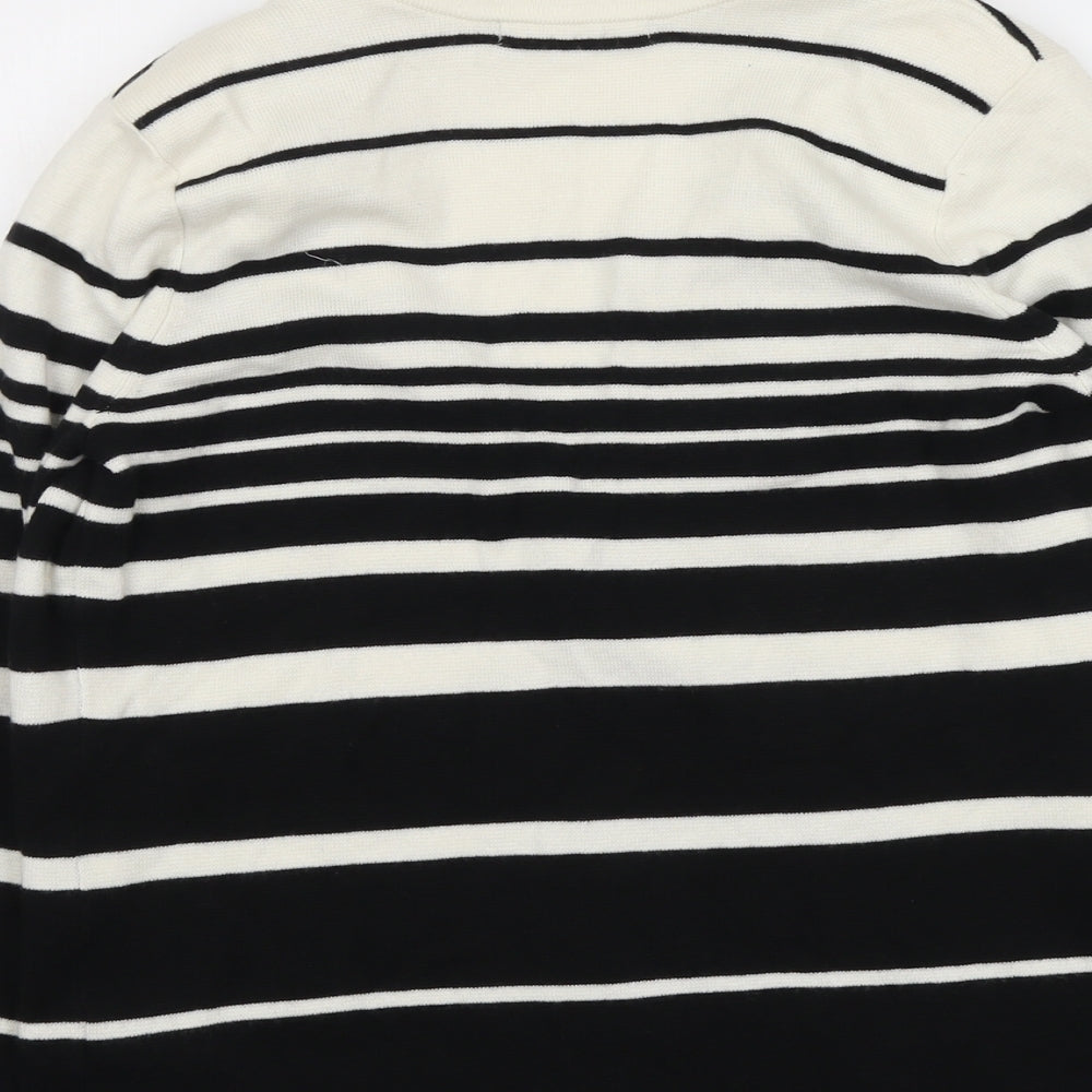 Marks and Spencer Womens Black Collared Striped Polyamide Cardigan Jumper Size 10