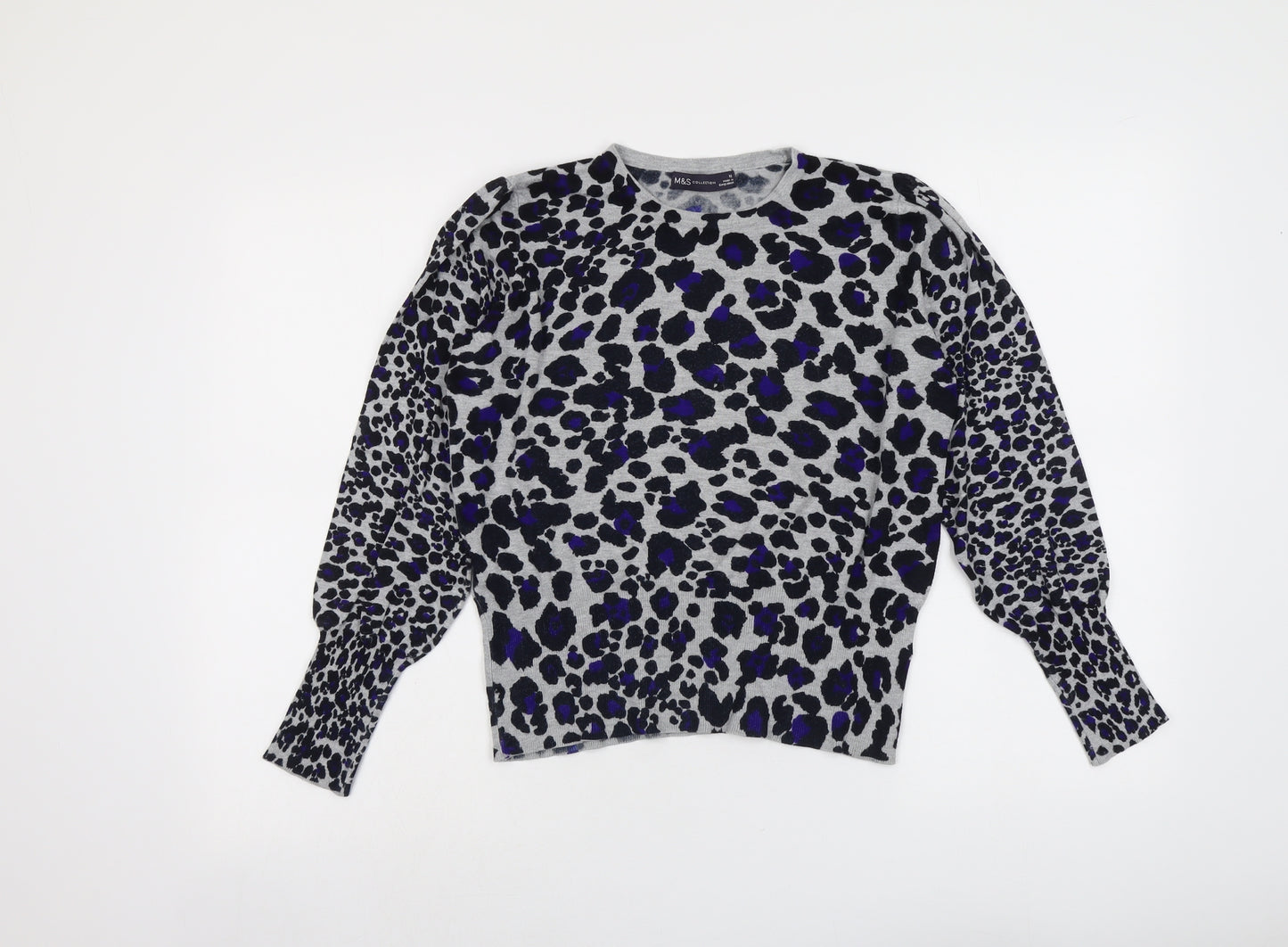 Marks and Spencer Womens Multicoloured Round Neck Animal Print Viscose Pullover Jumper Size 12 - Leopard Pattern