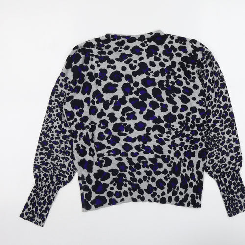 Marks and Spencer Womens Multicoloured Round Neck Animal Print Viscose Pullover Jumper Size 12 - Leopard Pattern