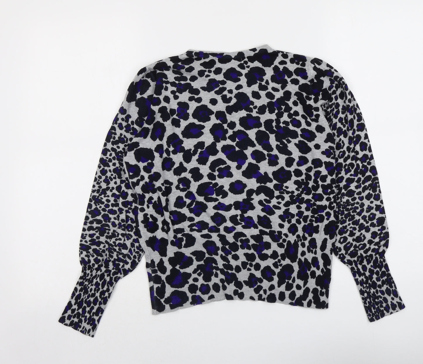 Marks and Spencer Womens Multicoloured Round Neck Animal Print Viscose Pullover Jumper Size 12 - Leopard Pattern