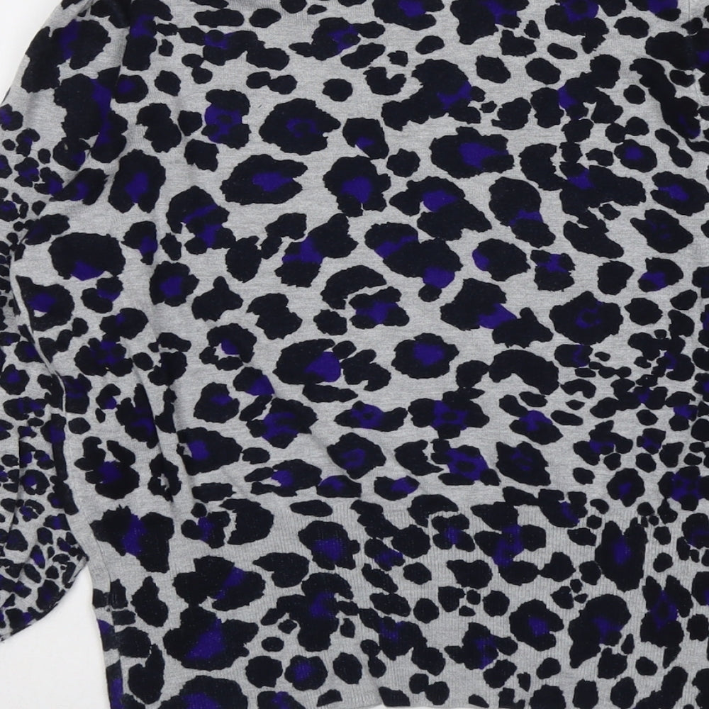 Marks and Spencer Womens Multicoloured Round Neck Animal Print Viscose Pullover Jumper Size 12 - Leopard Pattern