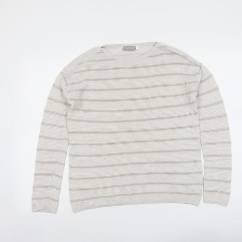 Canda Womens Beige Round Neck Striped Cotton Pullover Jumper Size S