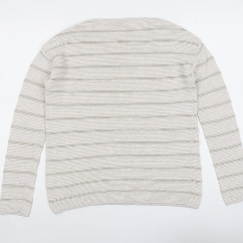 Canda Womens Beige Round Neck Striped Cotton Pullover Jumper Size S
