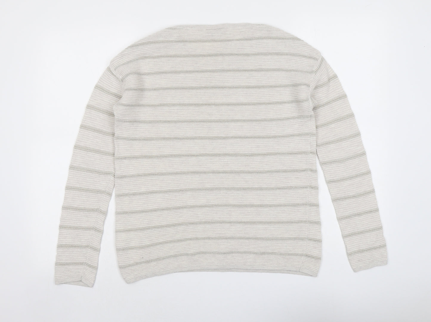 Canda Womens Beige Round Neck Striped Cotton Pullover Jumper Size S