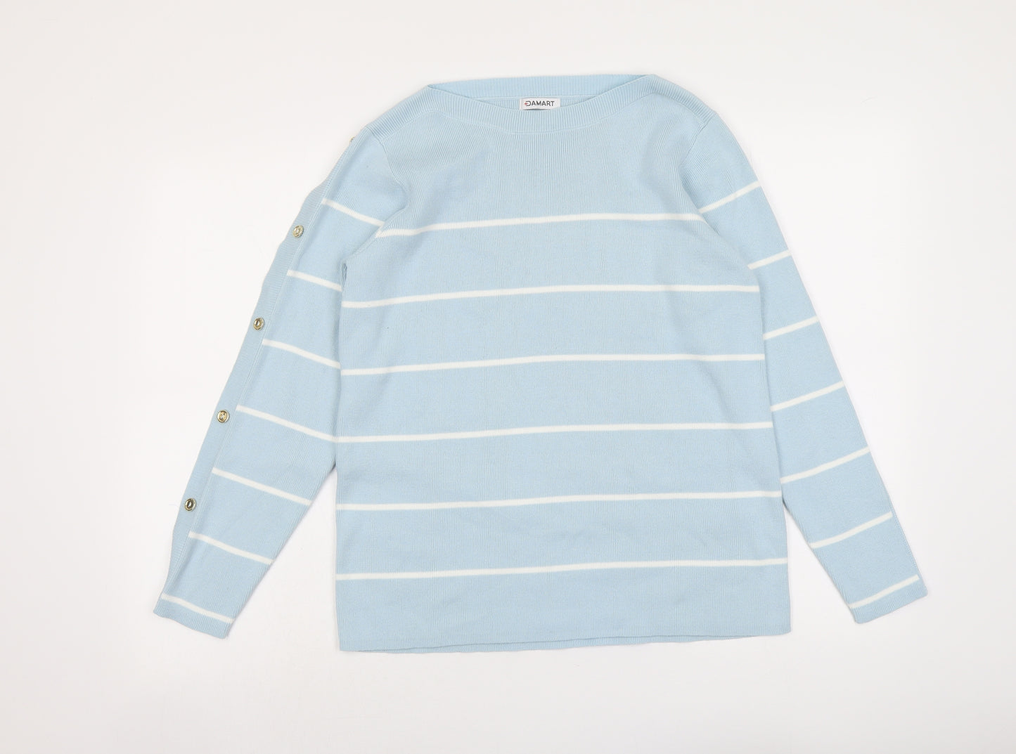 Damart Womens Blue Boat Neck Striped Acrylic Pullover Jumper Size 10