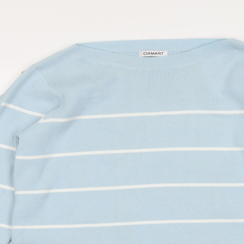 Damart Womens Blue Boat Neck Striped Acrylic Pullover Jumper Size 10